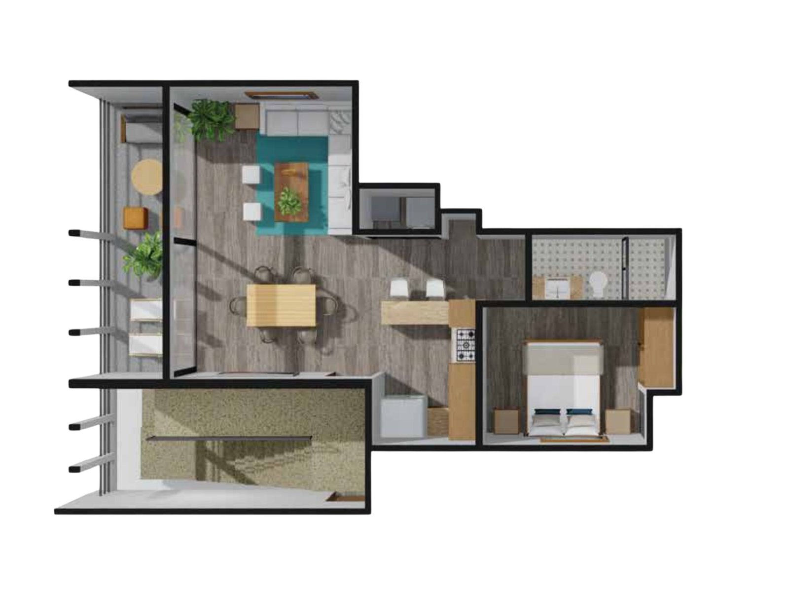 Floor plan of the Hikuri 1-bedroom model in Araquuna