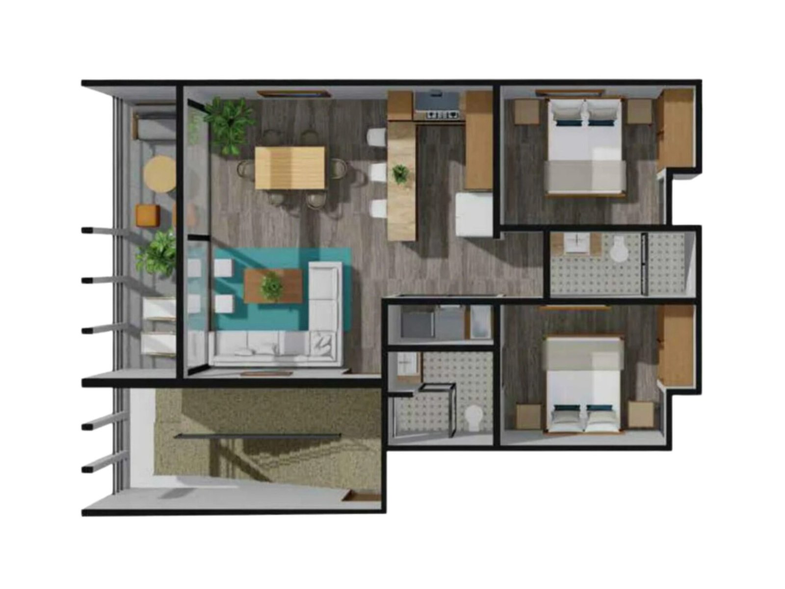 Floor plan of the Imari 2-bedroom model in Araquuna